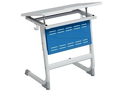 Стол 1-местный школьный 3-5 г/р "Логика" с наклоном столешницы 0-15° и перфорированным экраном (серый/голубой, м/к белый)
