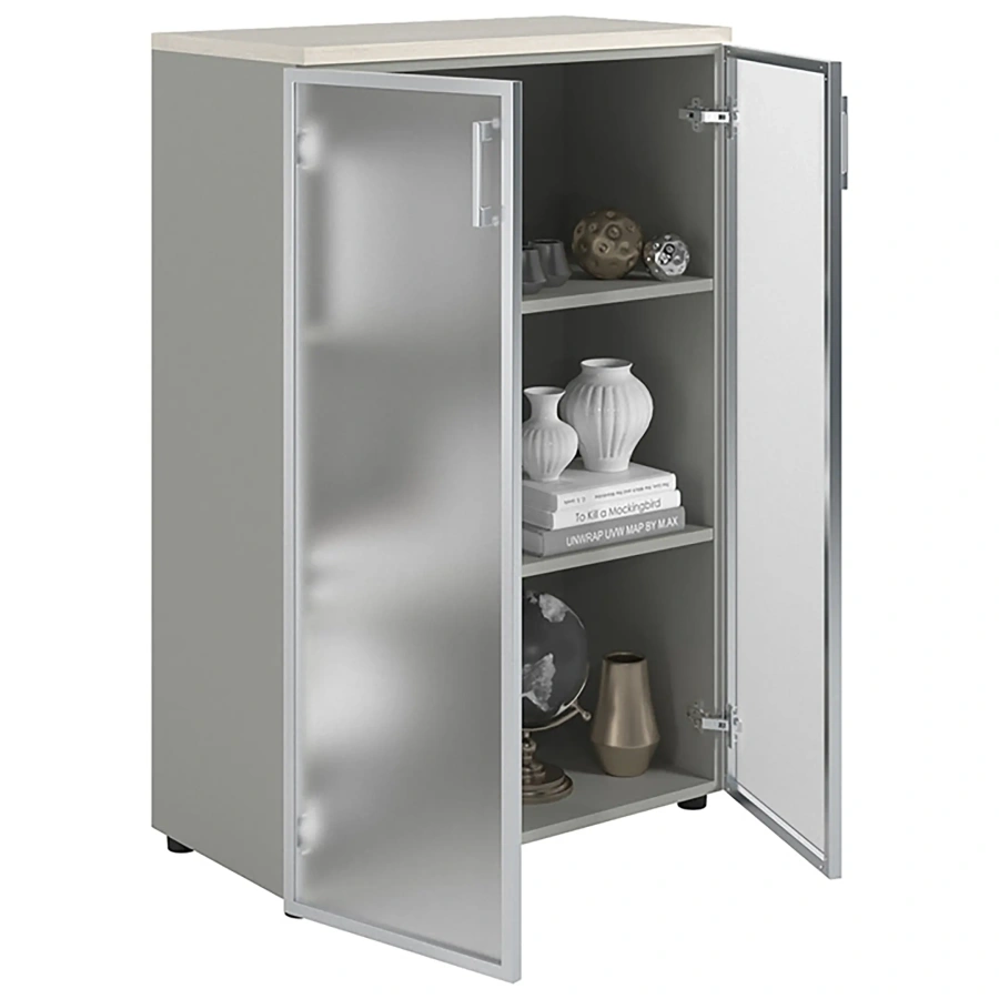 Шкаф NW 1280/2G со стеклом белое дерево/серый