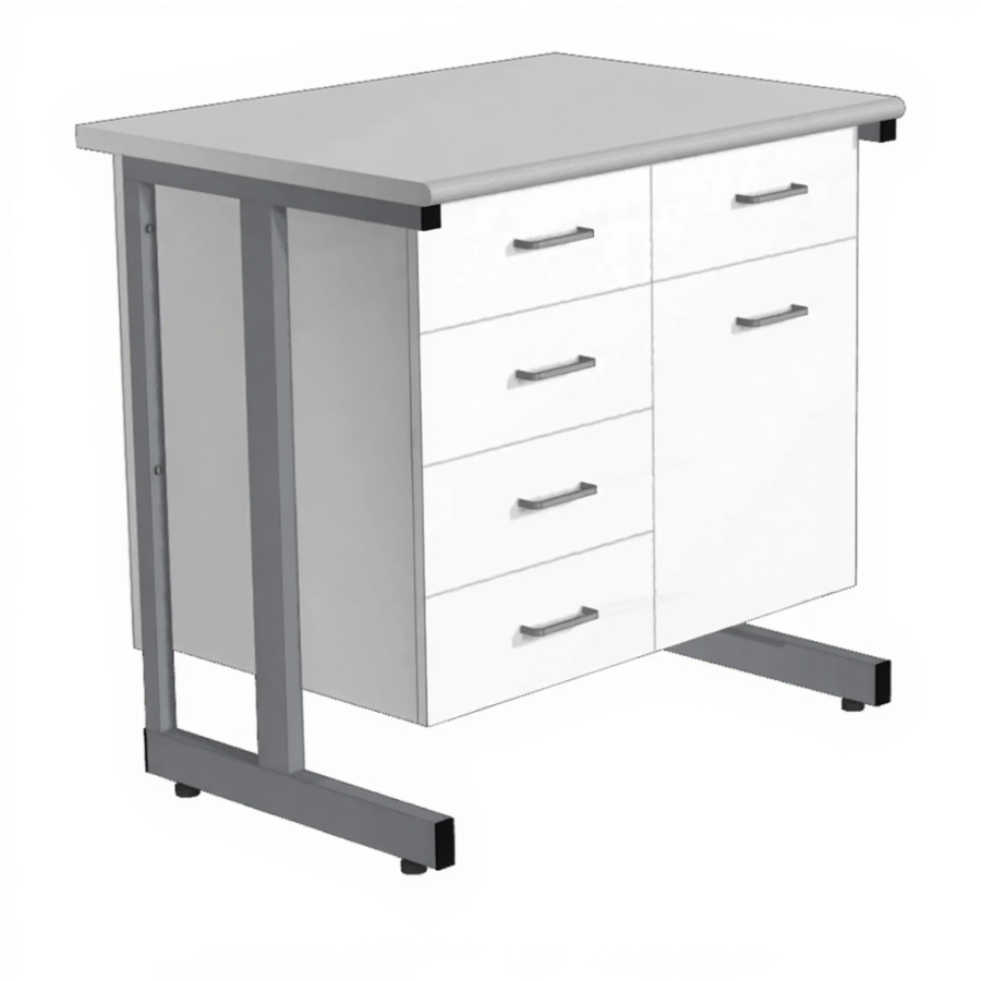 Стол-тумба СЛ-211/2.4 «Премиум» (корпус ЛДСП белый, столешница постформинг серый, каркас серый)
