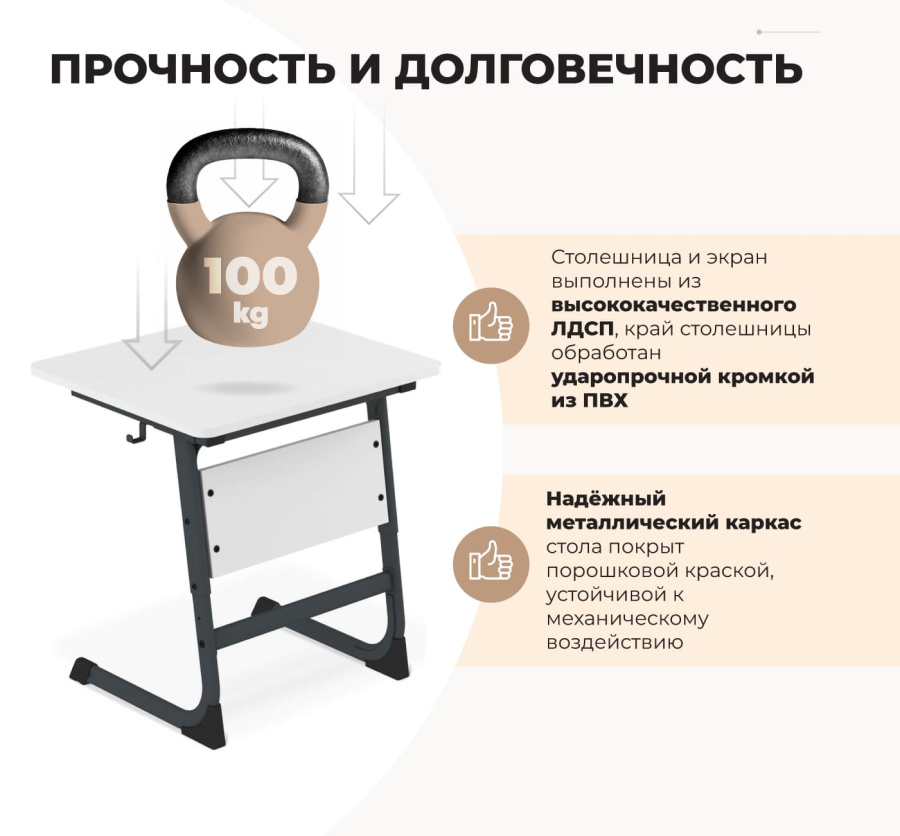 Cтол ученический белый снег/черный муар SHT-T-TN16/5-7