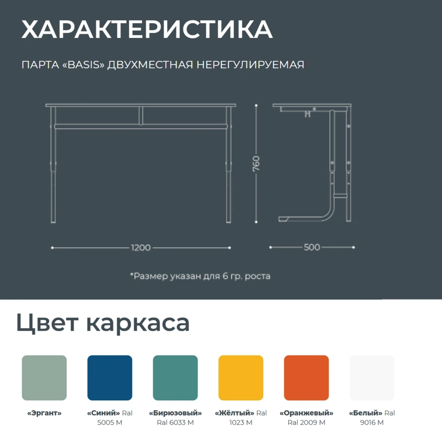 Школьная парта 2-местная Basis (модель ПШ7/2)