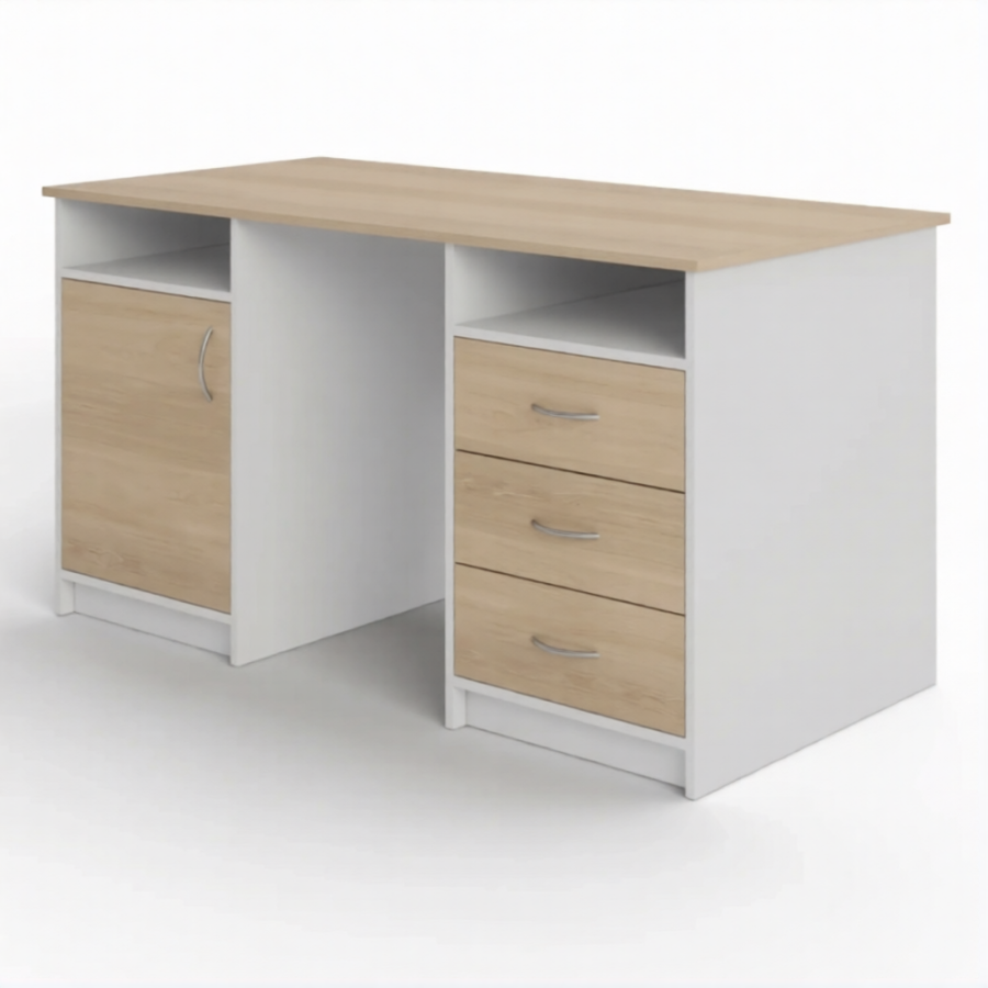 Стол рабочий СрТ-14 (1400х700х750) с двумя тумбами (корпус ЛДСП белый, столешница ЛДСП дуб сонома)