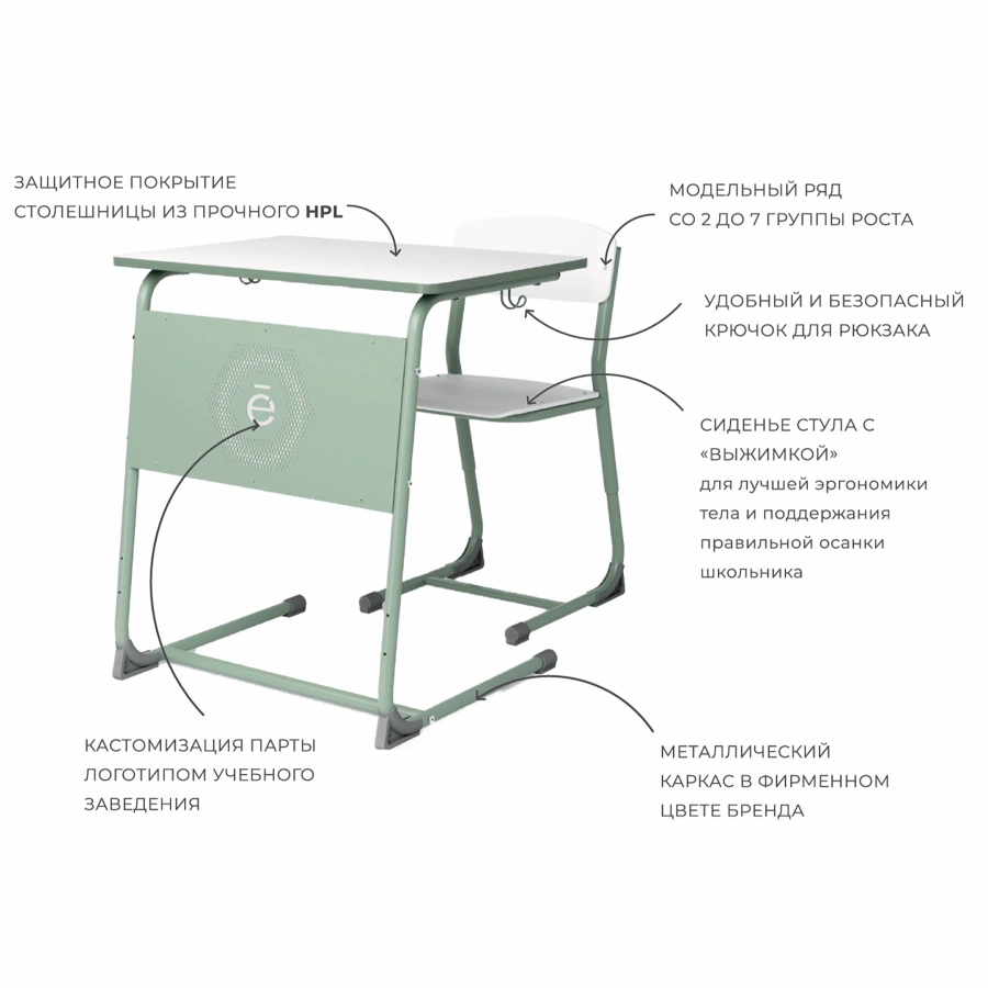 Школьная парта Compact регулируемая (модель ПШ3/1-Р)